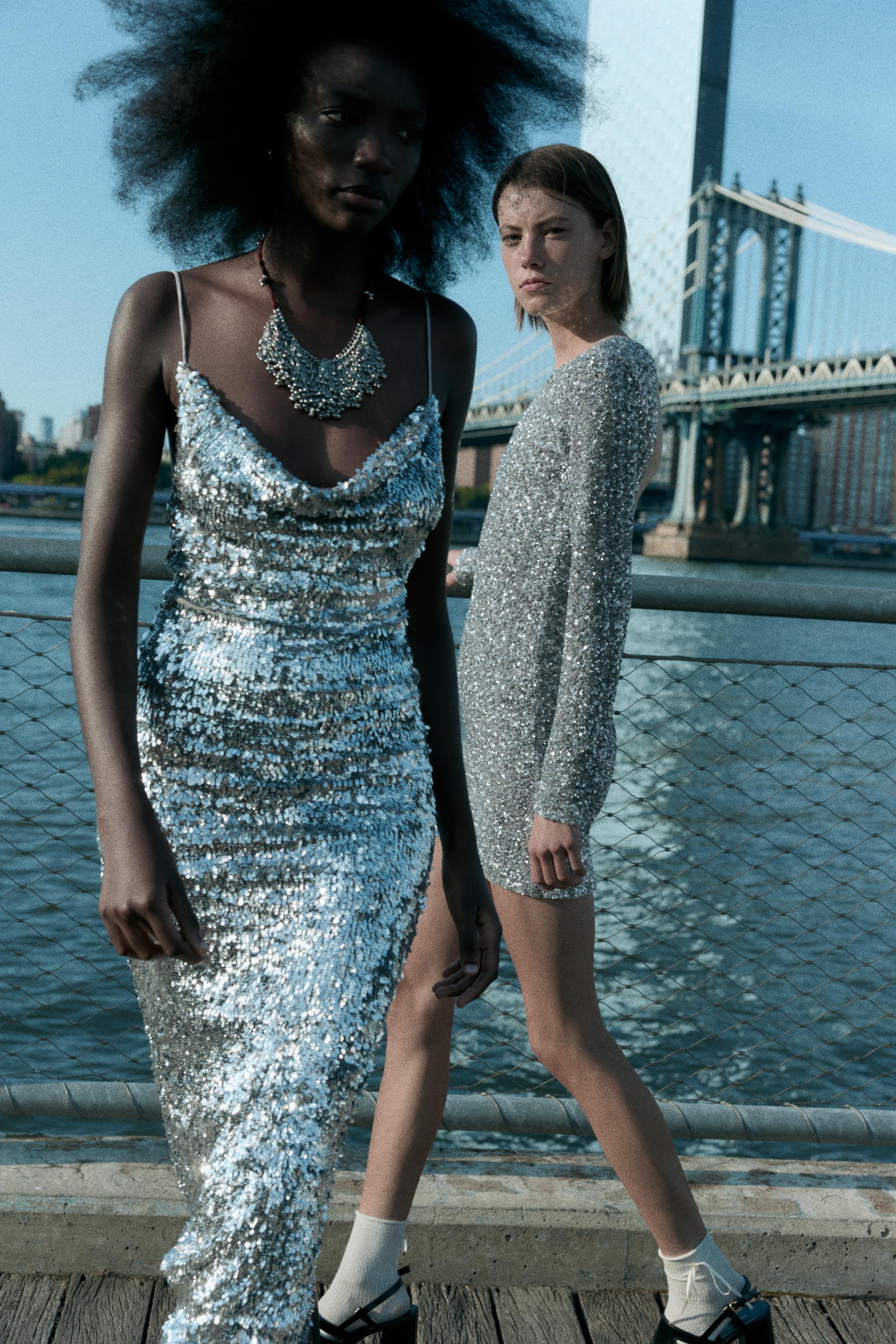 Blue sequin dress zara hotsell