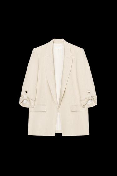 Zara OPEN BLAZER WITH ROLLED-UP SLEEVES - Light beige - Image 0
