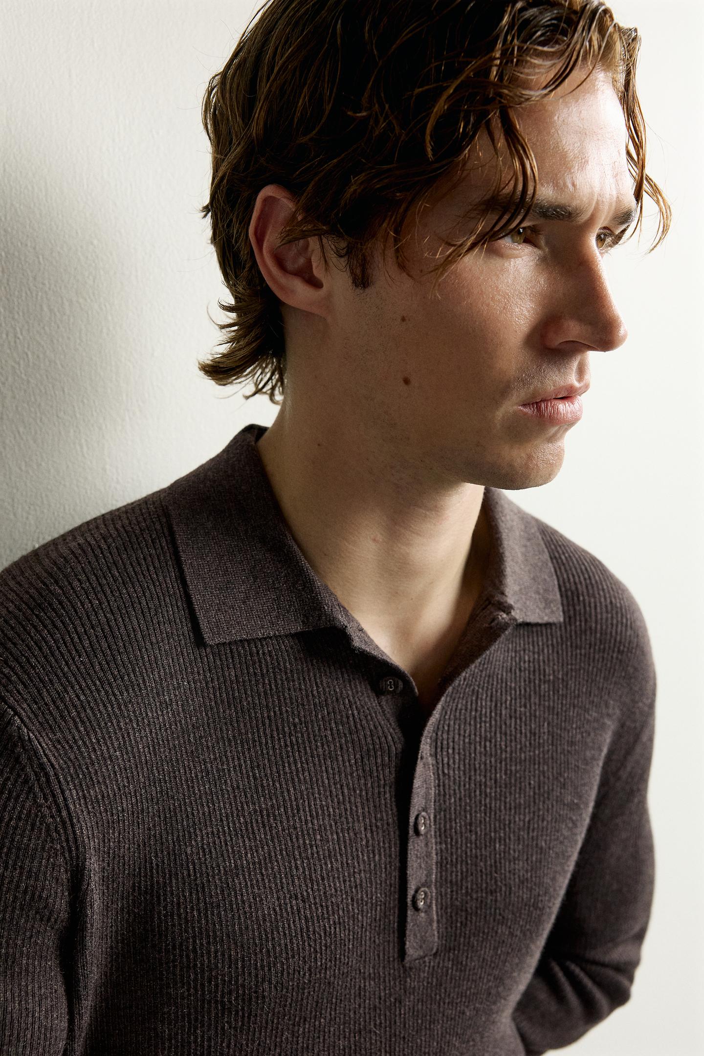 Мужское поло Zara Rib Knit Polo, цвет: Коричневый — фото 5