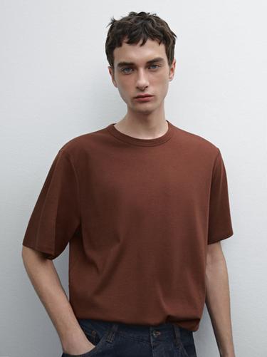 Zara Short sleeve cotton blend T-shirt - Caramel