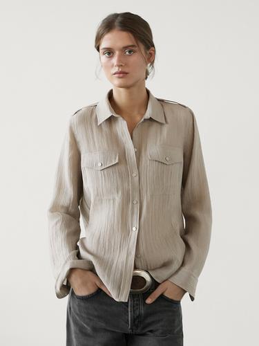 Zara Flowing semi-sheer shirt with pockets - Beige