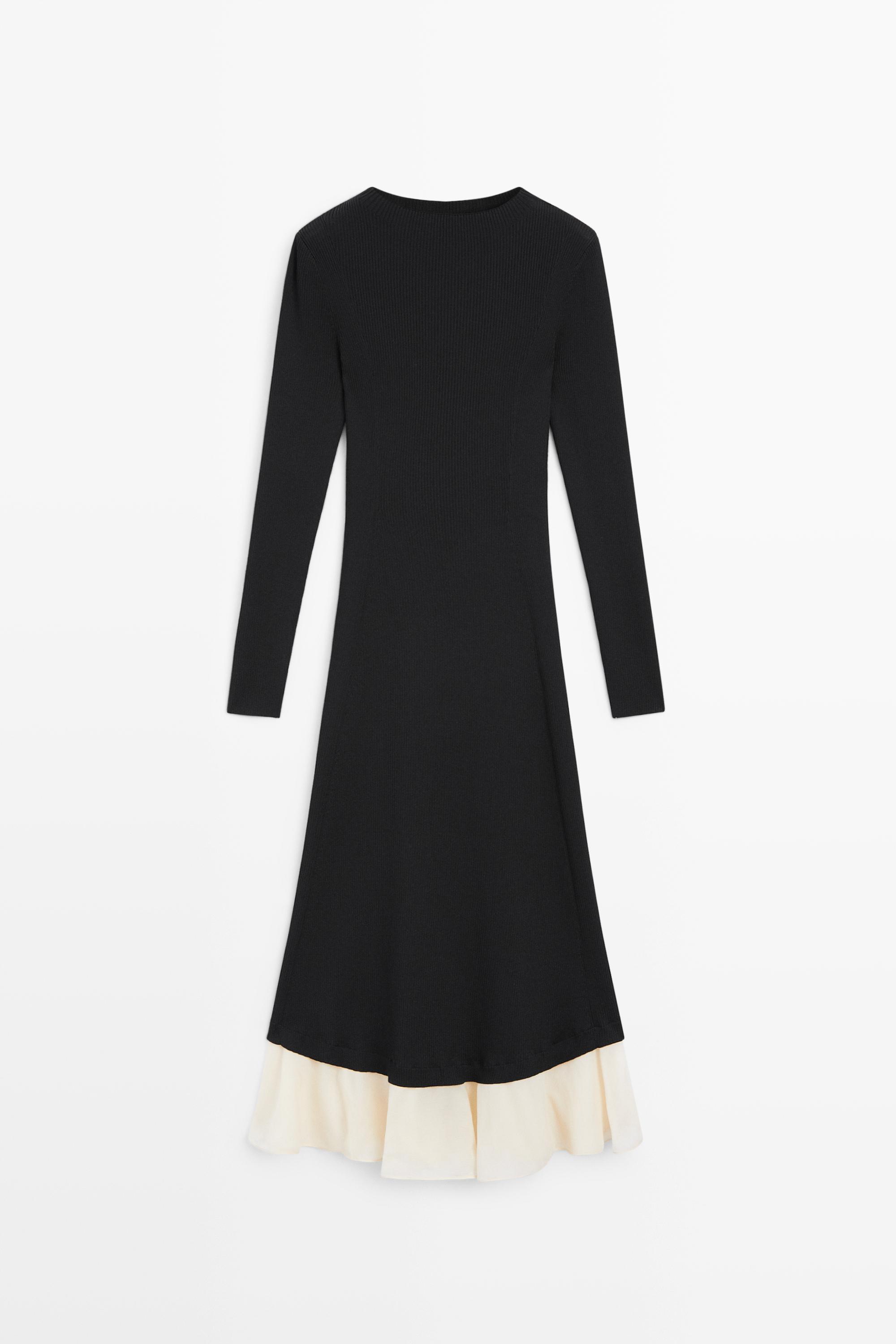 Midi dress with long sleeve and contrast detail