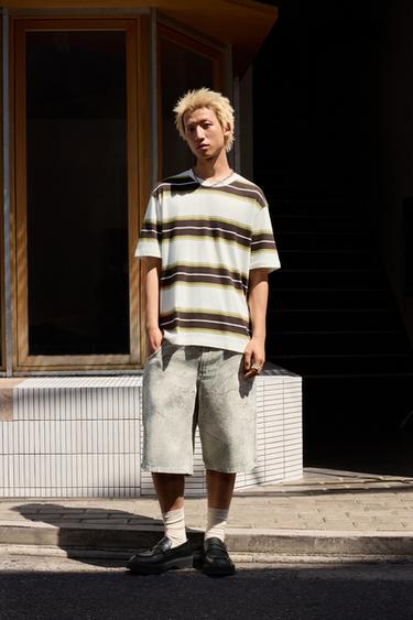 Zara 抽象印花休閒版百慕達短褲 - 印花