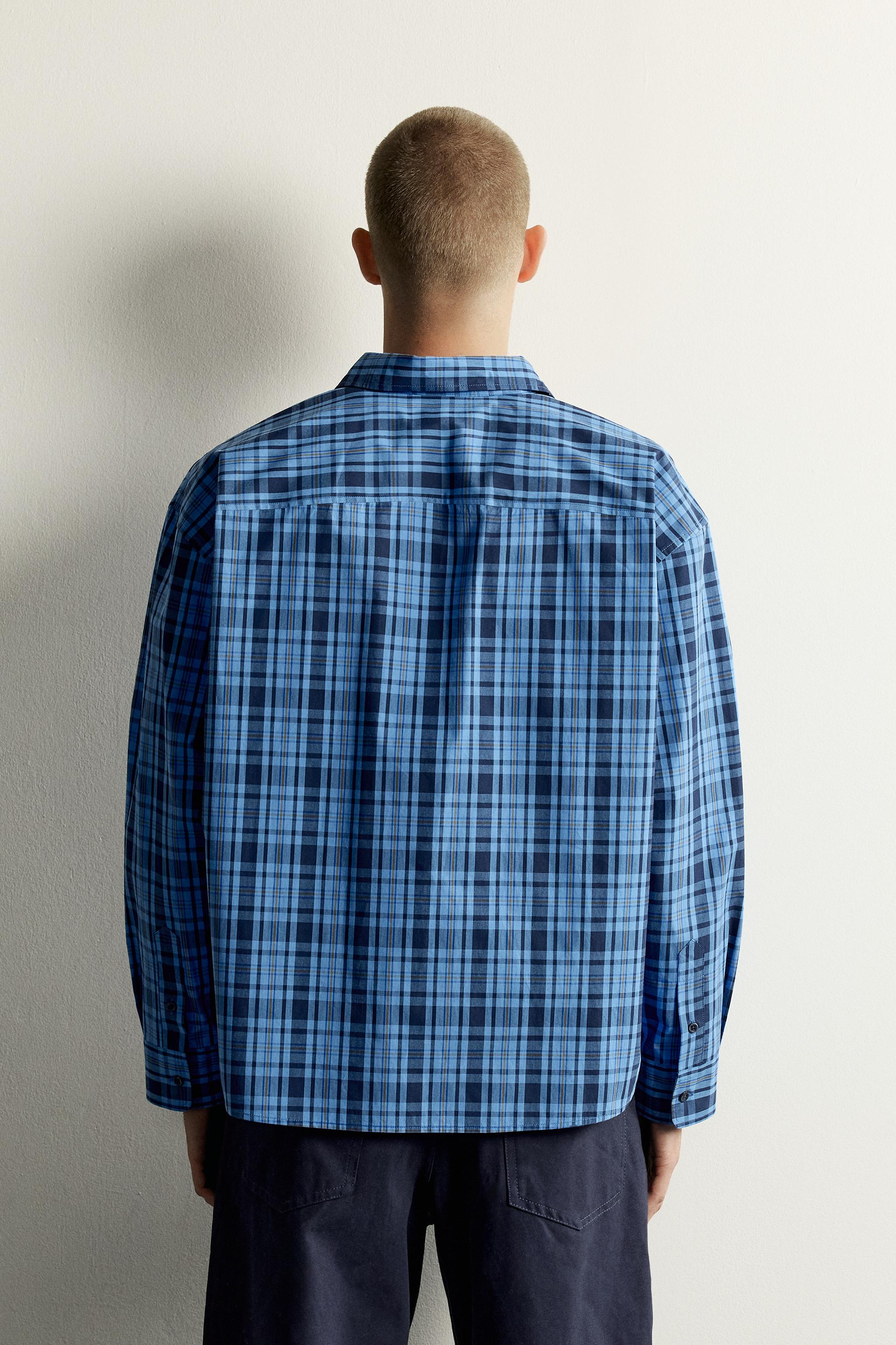 リラックスフィット チェック柄シャツ - 濃青 | ZARA Japan / 日本