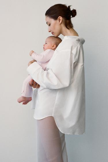 Zara FLORAL KNIT SWEATER - Pale pink