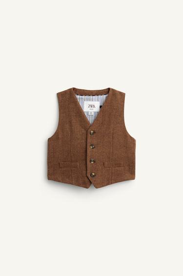 Zara LIMITED EDITION HERRINGBONE WOOL VEST - Brown