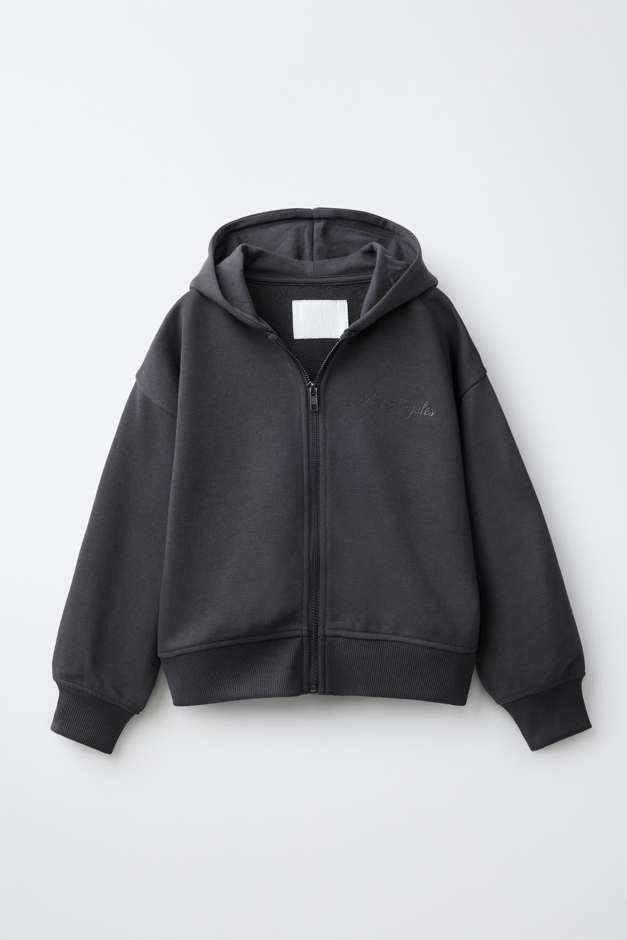 SEQUINED WING ZIP HOODIE — Anthracite grey