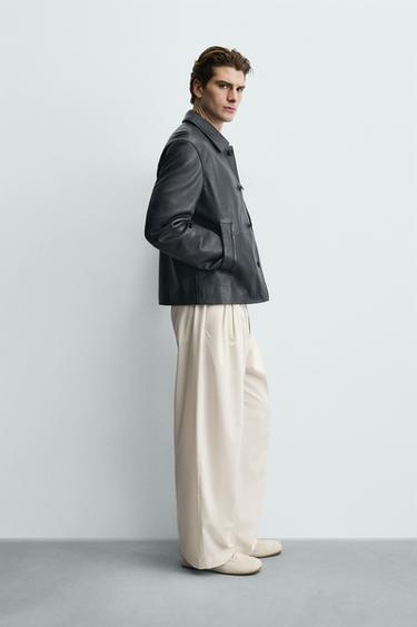 BLOUSON EN CUIR COUPE DÉCONTRACTÉE - Bleu de Zara - Image 3