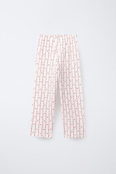6-14 YEARS/ CHERRY AND FLOWER PRINT SHIRT AND TROUSERS PYJAMAS - Ecru by Zara - Image 4