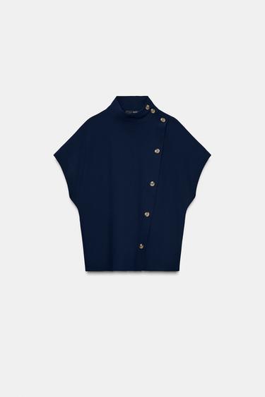 콘트라스트 버튼 셔츠 - Zara 네이비