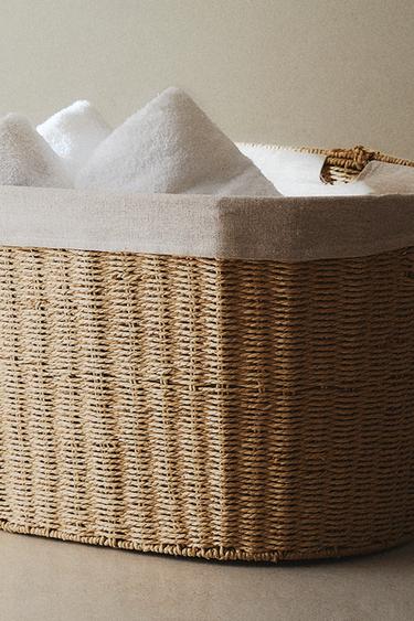 OVAL FABRIC-LINED LAUNDRY BASKET - Light beige by Zara
