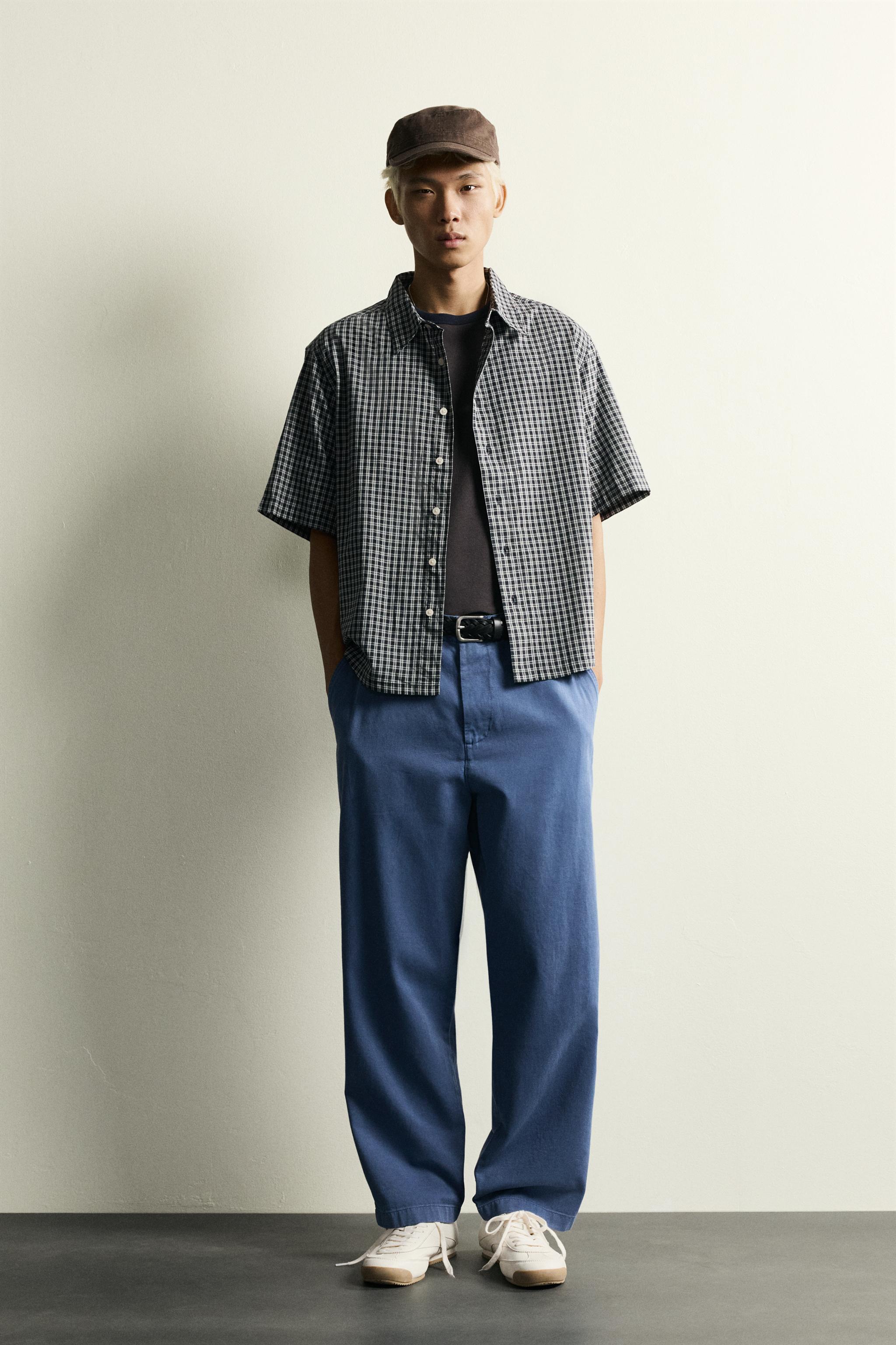 じゃがいも【激レアセットアップ‼️】hyakki チェックシャツ パンツ リラックスフィット ジャカードチェックシャツ - ブルー | ZARA Japan