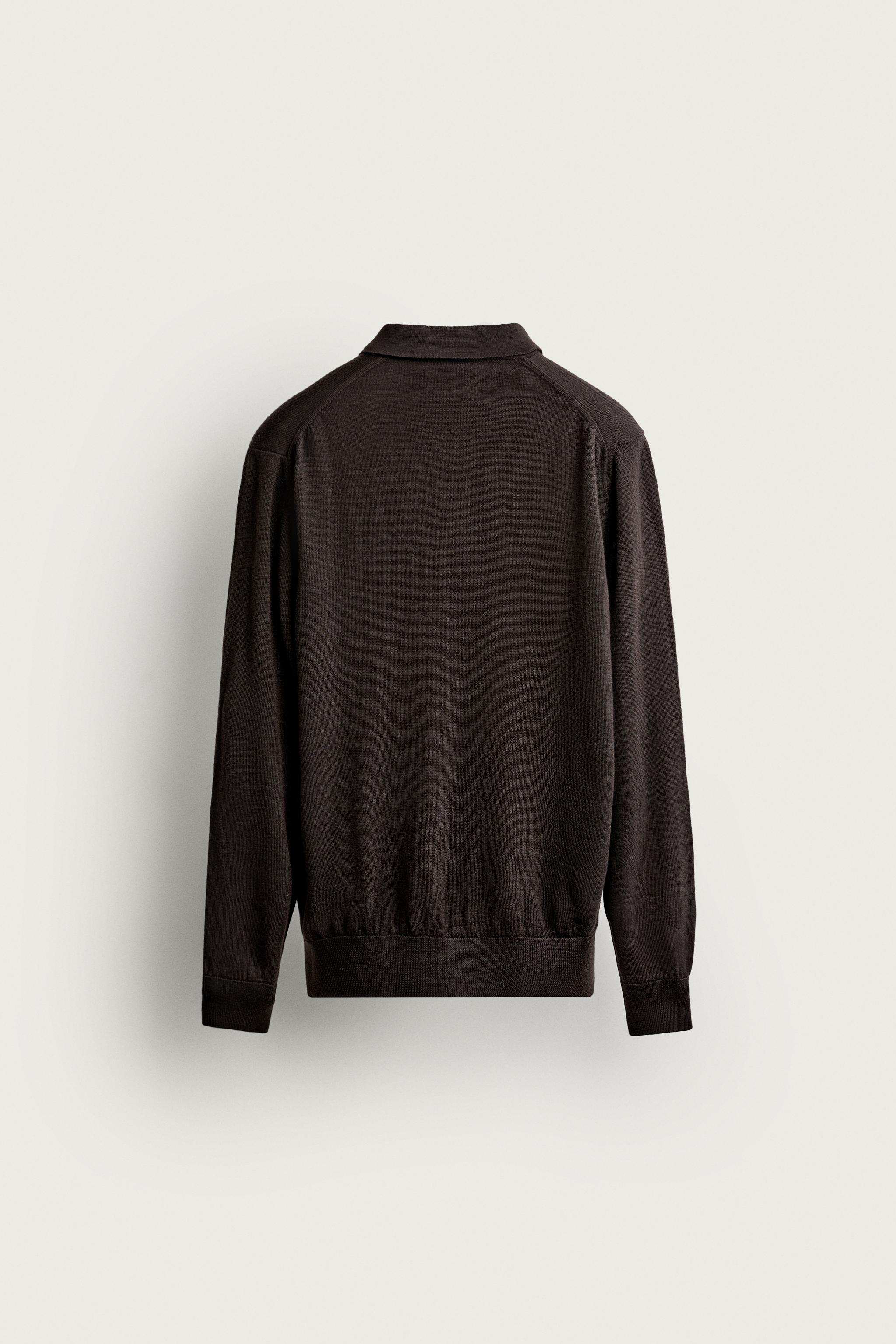 100% WOOL KNIT POLO SHIRT — Dark brown