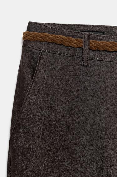 PANTALON CHINO CEINTURE TRESSÉE - Marron de Zara - Image 9