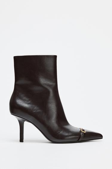 Zara BUCKLE STILETTO ANKLE BOOTS - Brown - Image 0