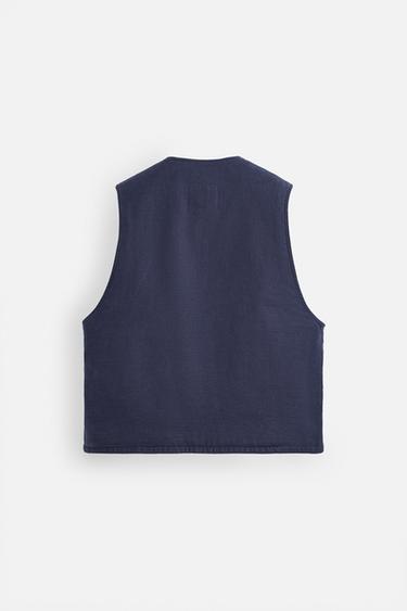 Zara RELAXED FIT DENIM VEST - Blue