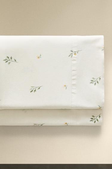 リーフ柄 フラットシーツウォーターグリーンZaraのリーフ柄 フラットシーツ - ウォーターグリーン