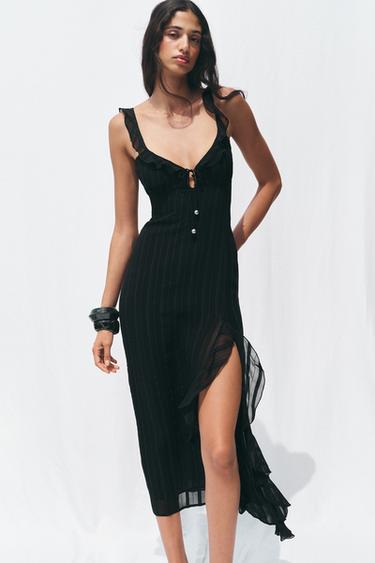 ROBE MI-LONGUE LINGERIE FIL MÉTALLISÉ - Noir de Zara - Image 6