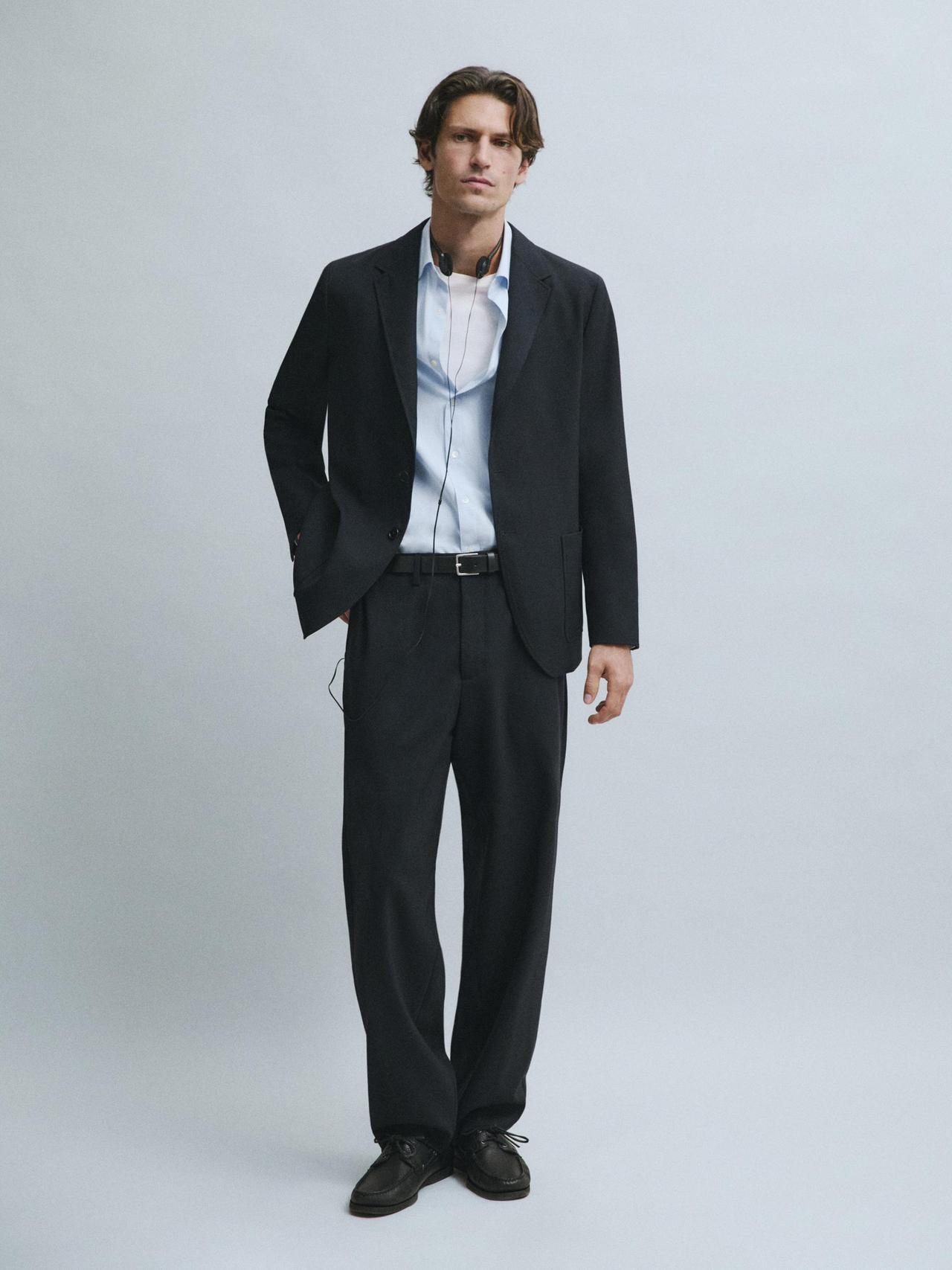 Textured cold wool blazer — Deep blue