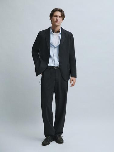 Textured cold wool blazer — Deep blue 1