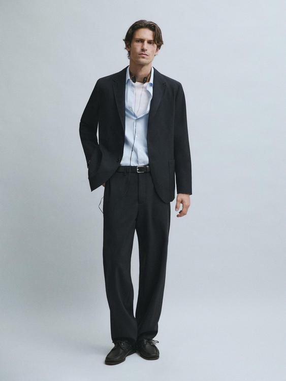 Zara Textured cold wool blazer - Deep blue - Image 0