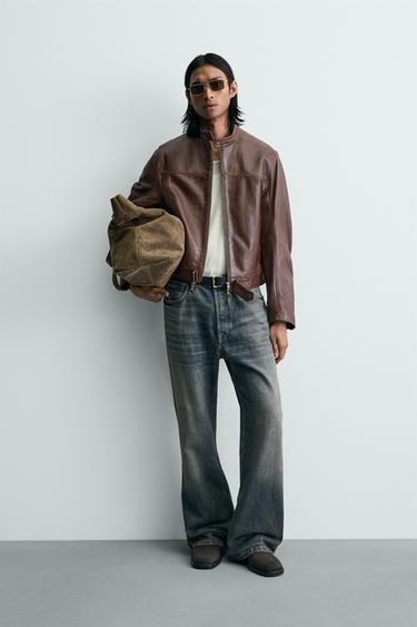 CAZADORA CROPPED FIT PIEL - Cuero de Zara - Imagen 0