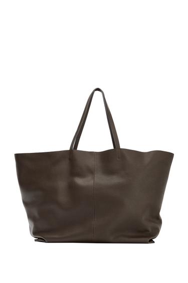 Zara KOŽNA MAXI TOTE TORBA – Smeđa – Slika 0