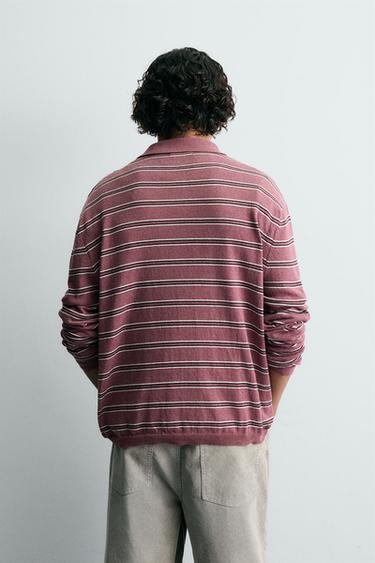 STRIPED KNIT RUGBY POLO SHIRT - Mid-pink by Zara - Image 2