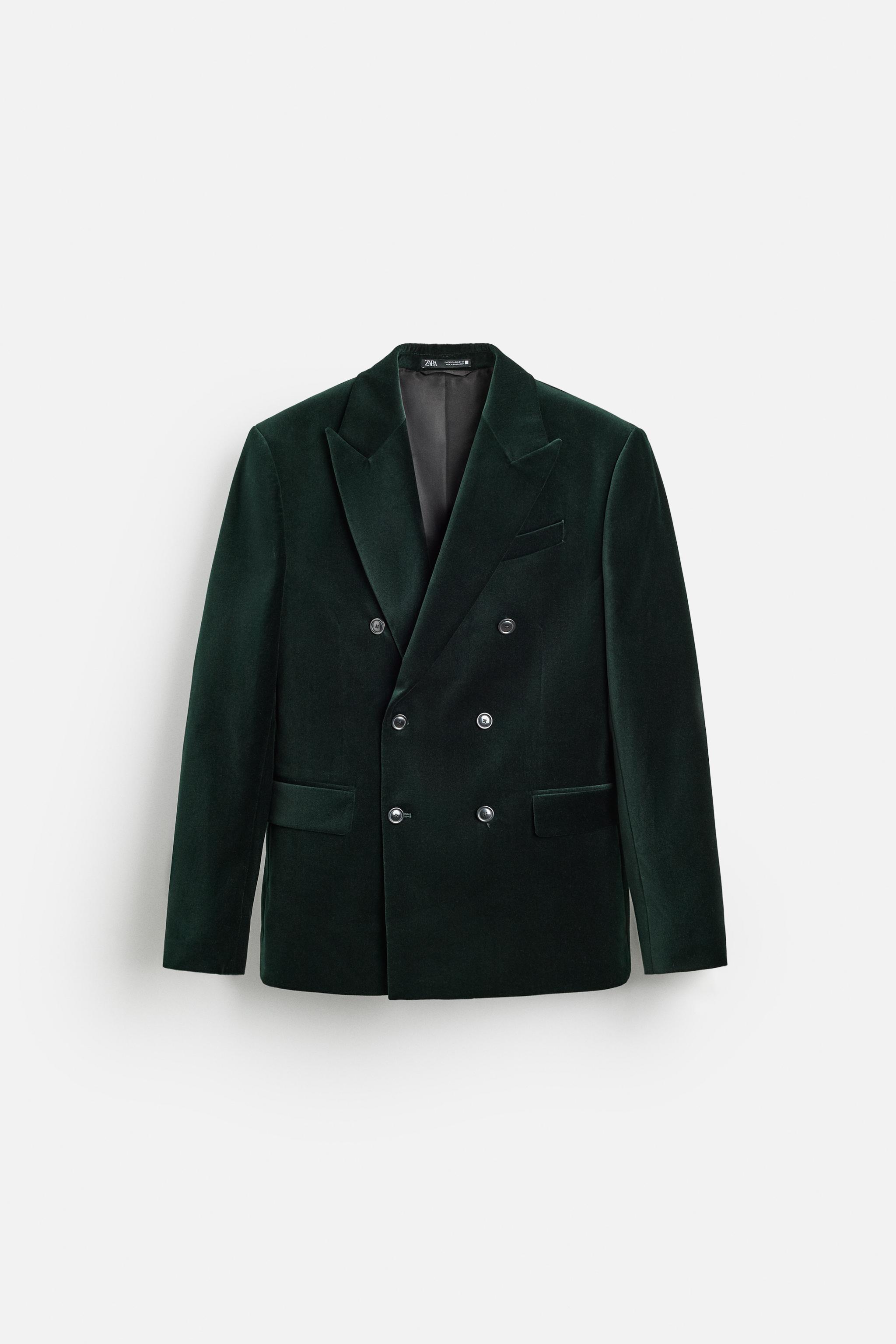 Green velvet coat zara on sale