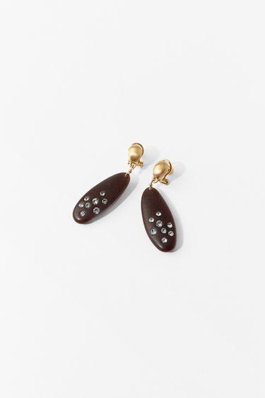 WOOD-EFFECT GLITTER EARRINGS - Golden by Zara
