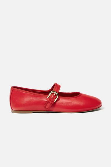 LEATHER BALLERINAS - Red by Zara