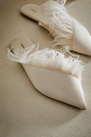 CHAUSSONS OUVERTS À L’ARRIÈRE PLUMES - Blanc écru de Zara - Image 6