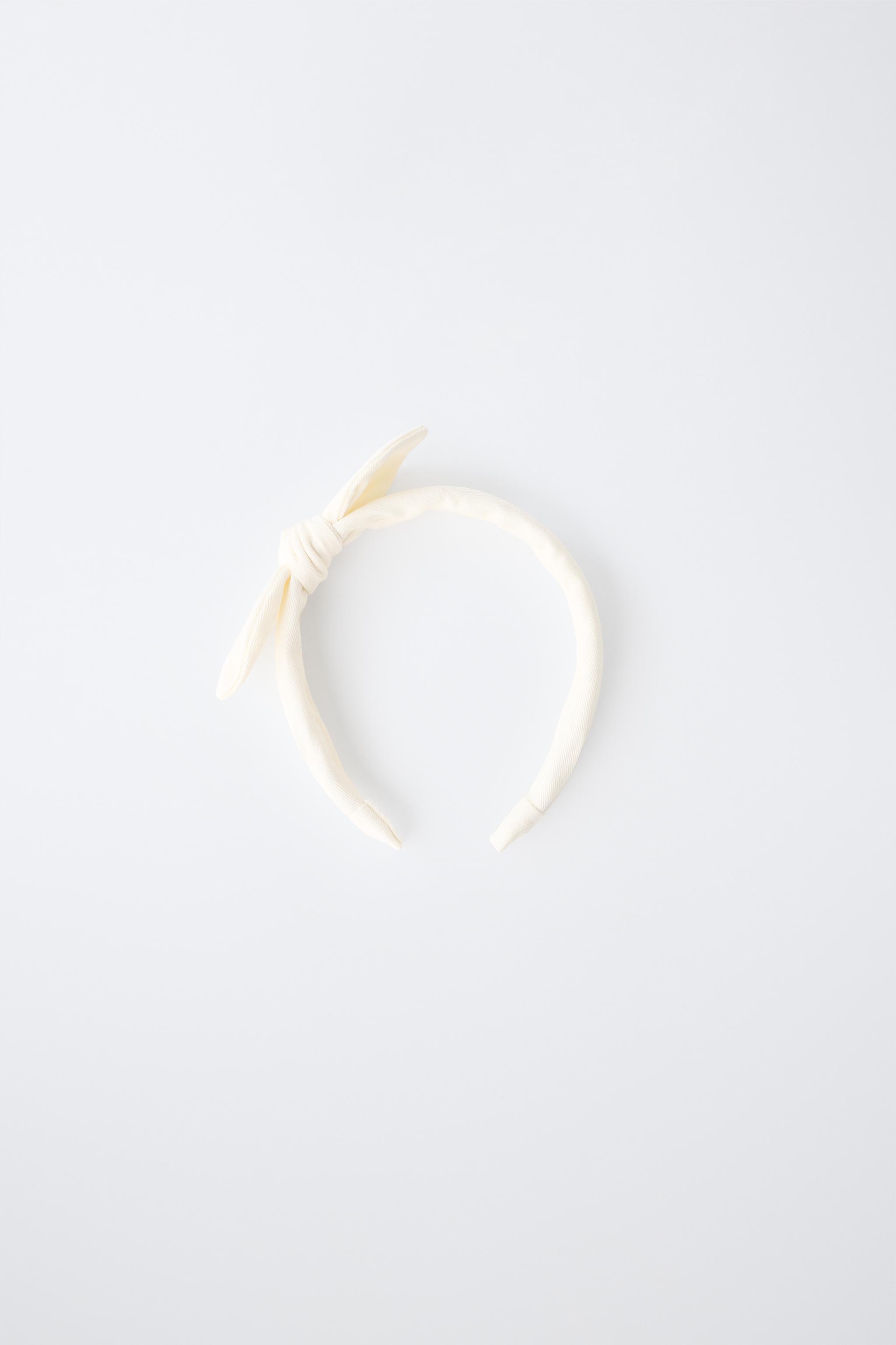 TEXTURED BOW HEADBAND — Ecru