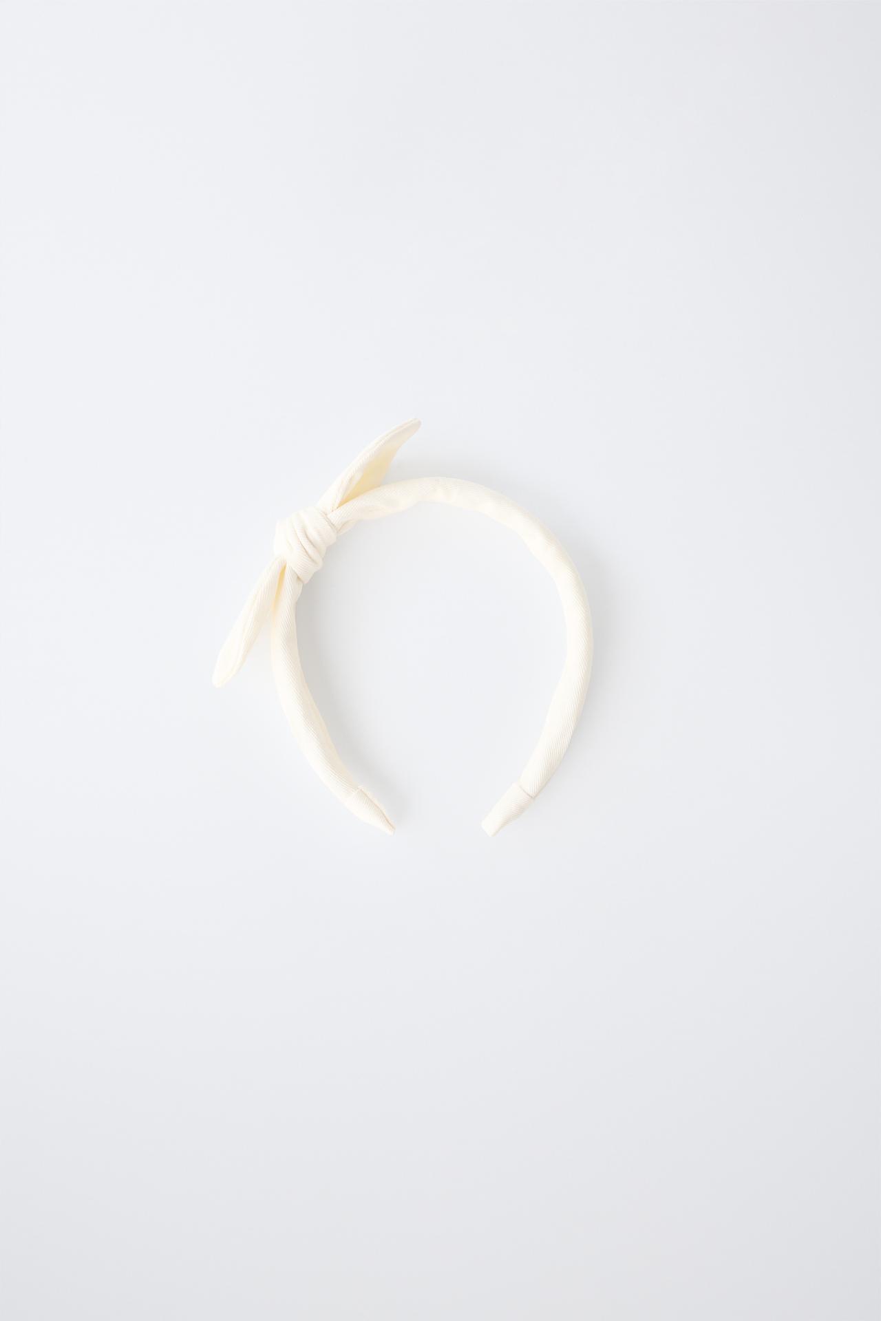 TEXTURED BOW HEADBAND — Ecru