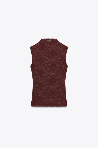 TOP DENTELLE - Rouge foncé de Zara