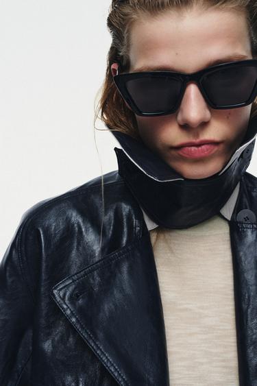 OVERSIZE LEATHER EFFECT TRENCH COAT ZW COLLECTION - navy by Zara