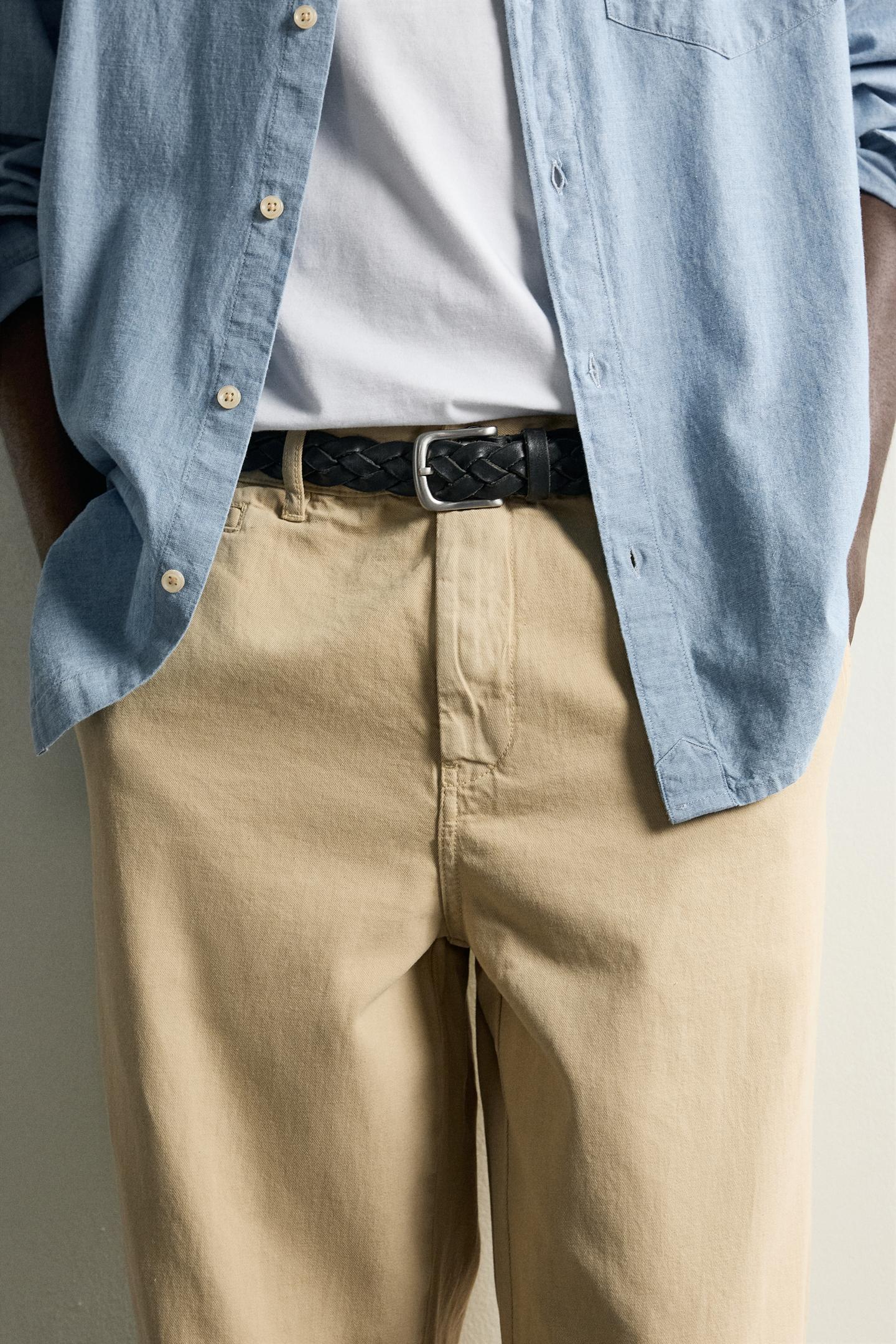 Мужские брюки Zara Straight Fit Chino, цвет: Серо-коричневый коричневый — фото 5