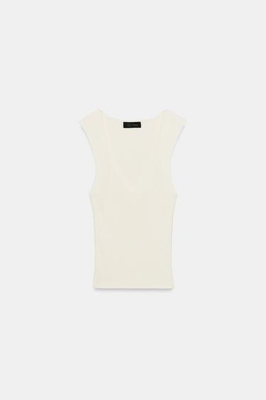 RIBBED KNIT V-NECK TOP - White by Zara - Image 2