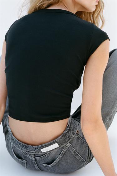 JEANS TRF WIDE LEG TIRO ALTO - Gris de Zara