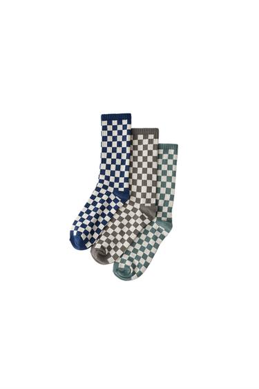 3-PACK OF CHECKERBOARD MID-CALF SOCKS - Light beige by Zara