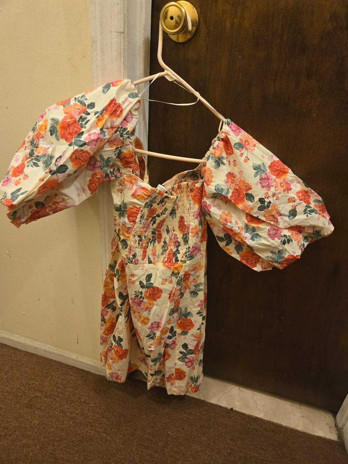 ZARA FLORAL MINI DRESS ECRU - Image 4