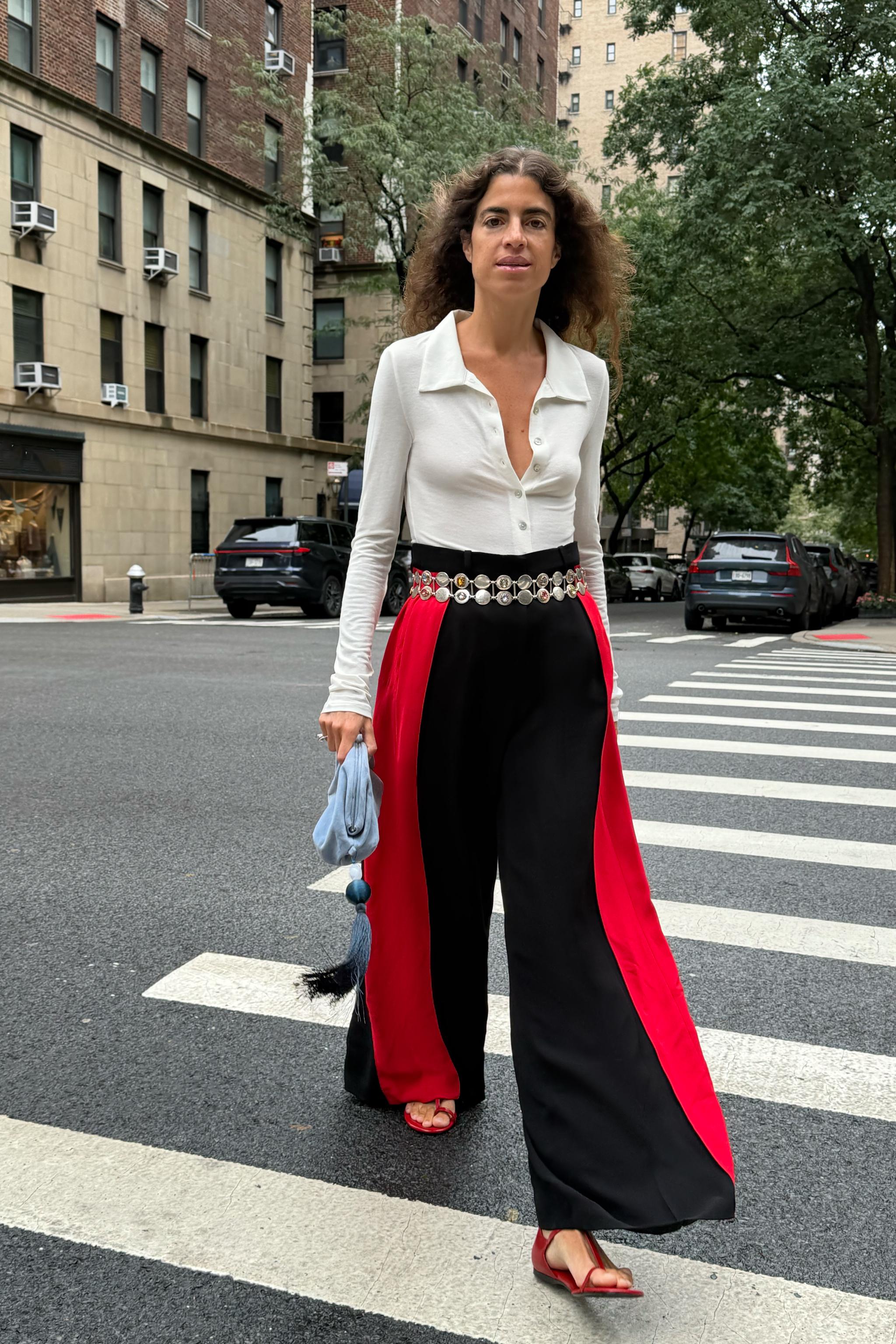 ZW COLLECTION SIDE-STRIPE WIDE-LEG PANTS — Red / Black