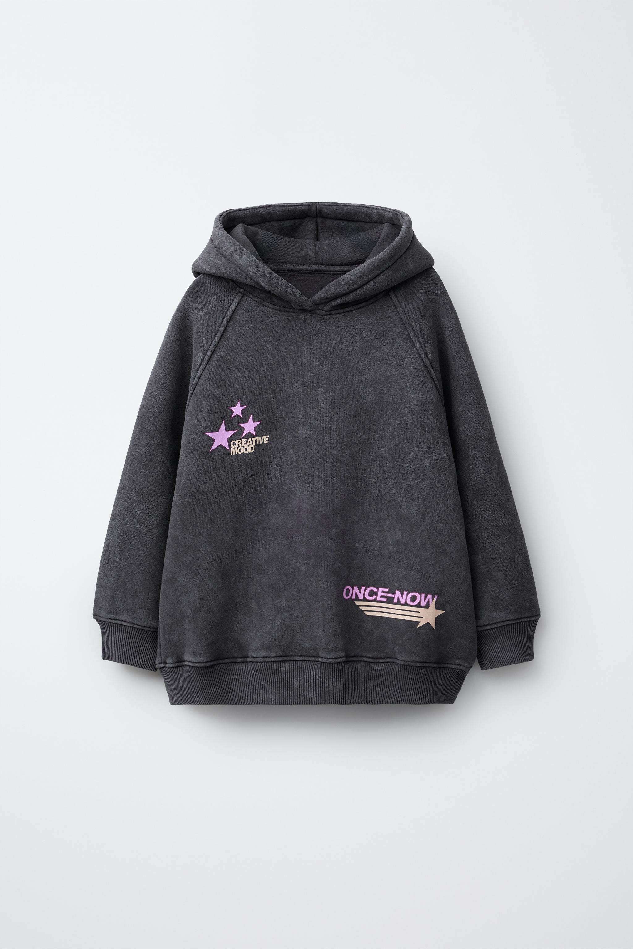WASHED EFFECT TEXT HOODIE