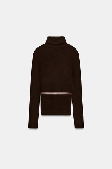 PULL 100 % LAINE COL MONTANT CEINTURE - Chocolat de Zara - Image 5