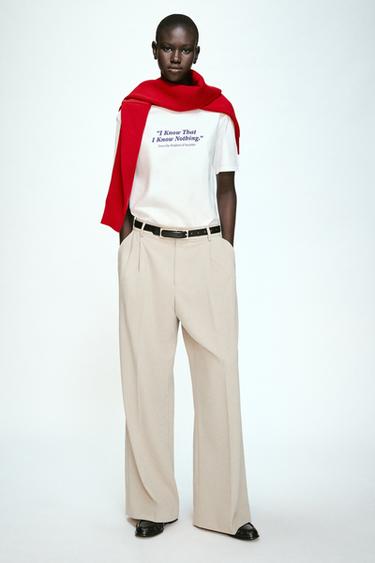 Zara SHORT SLEEVE TEXT T-SHIRT - White