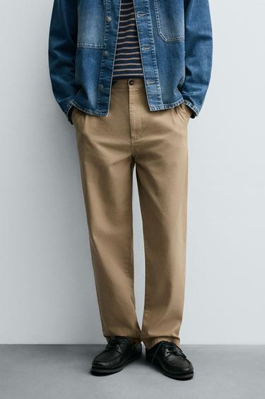 Zara STRAIGHT FIT CHINO PANTS - Sand