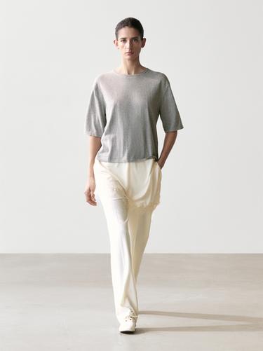 Jersey combinado detalle encaje - Gris medio de Zara