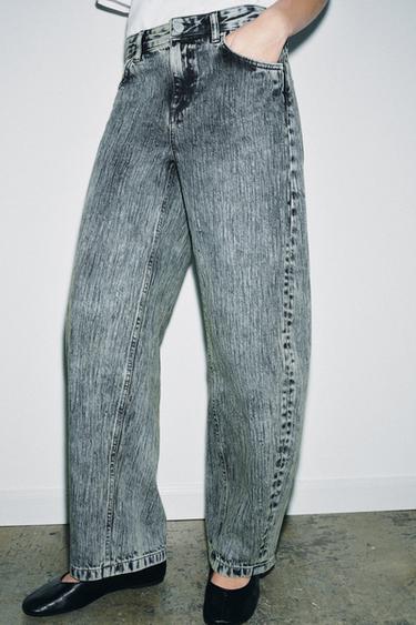 ZW COLLECTION RELAXED FIT MID-WAIST BALLOON JEANS - Blue / Green by Zara - Image 1