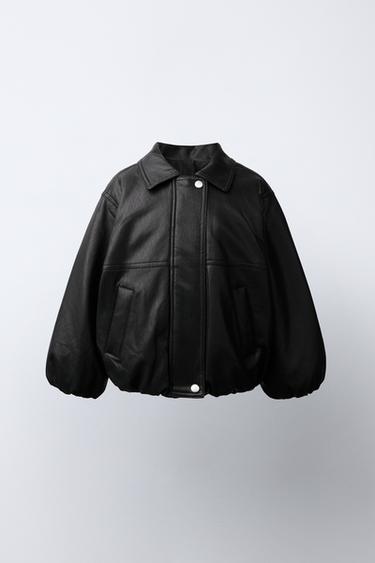 CHAMARRA BOMBER EFECTO PIEL - Negro de Zara