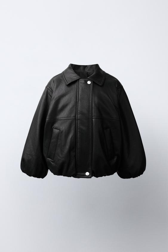 Zara 人造皮革飛行員外套 - 黑色 - 圖片 0